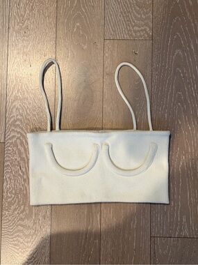 Orseund Iris Cream Ribbed Crop Top with Spaghetti Straps